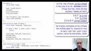 411 רשימות מקושרות Linked Lists חלק יב  מיון מיזוג Merge Sort של רשימה מקושרת [upl. by Martica]