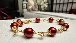 Red Bead Swirls Easy 2Material Wire Bracelet for Beginners [upl. by Repotsirhc244]