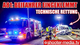 🚒 🚑 A81 FEUERWEHR BEFREIT EINGEKLEMMTEN 🚑 🚒  Schwerer Unfall mit Transporter amp LKW [upl. by Hospers]