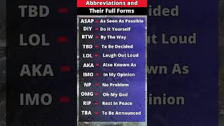 Abbreviation and their full forms  English Grammar englishgrammar shorts [upl. by Venator958]