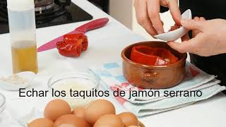 Pimiento relleno con huevo queso y taquitos de jamón serrano [upl. by Lyrej]