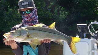 MONSTER SNOOK and UNCHARTED WATERS Gheenoe LowTide 25 Fishing in Everglades City amp Chokoloskee [upl. by Nolyarg]