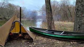 Canoe Camping Alone with a Solo Hot Tent and Wood Stove [upl. by Iturk]