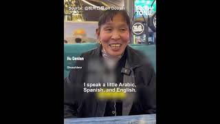 A middleaged woman who touts for customers for her shoeshining business in several languages [upl. by Hannahsohs]