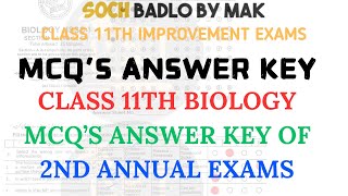 MCQS Key OF Class 11th Biology 2nd Annual Exams  Federal Board  FBISE [upl. by Ayar]