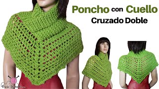 Tejidos a palitos y ganchillo  Poncho con cuello Doble Cruzado a dos agujas y crochet [upl. by Suixela217]