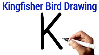 How to draw a Kingfisher bird easy step by step  Kingfisher drawing with K letter 🐦🐦🐦 [upl. by Orlina]