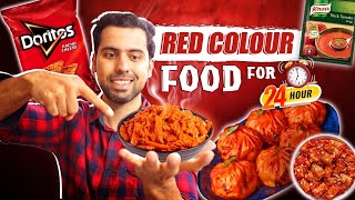 Eating only RED Colour Food For 24 Hours  Food Challenge  cravingsandcaloriesvlogs [upl. by Nailil419]