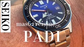 Seiko Prospex 62MAS reissue PADI Special Edition sbdc055 on stainless steel bracelet [upl. by Chrysler]