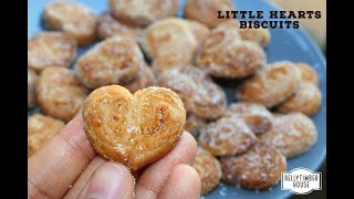 Little Hearts Recipe  Little hearts biscuits from scratch  French palmiers recipe from scratch [upl. by Annas430]