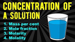 CONCENTRATION of a SOLUTION  Mass per cent  Mole fraction  Molarity  Molality  in HINDI [upl. by Atinas]