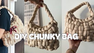 DIY Chunky Bag  Super Easy Finger Knit  Jumbo Yarn Bag  Puffy Bag  Tube Yarn Bag  TUTORIAL [upl. by Magner684]