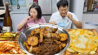 매콤 단짠단짠 찜닭직접 갈아 만든 감자전 먹방feat백화수복 JjimdakBraised ChickenGamja jeon MUKBANG [upl. by Haland]