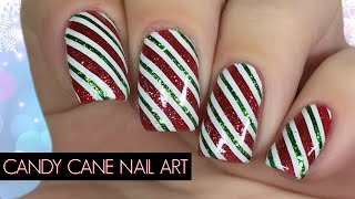 Candy Cane Christmas Nail Art Tutorial [upl. by Homer]