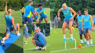 MAN CITY AT USA 🇺🇸 TRAINING Haaland Grealish Ortega Ederson Lewis Bobb And Pep Guardiola [upl. by Barnaba]