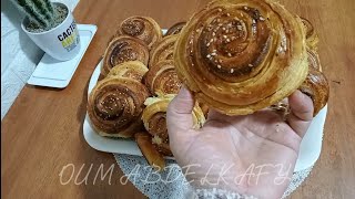 بريوش الحلزون او الشنيك بطريقة ساهلة بدون زبدة التوريق يجي مورق و خفيف ريشة Feriel beauté [upl. by Airdnaxila]