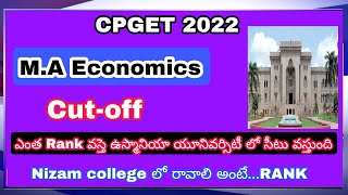 CPGET 2022  MA Economics cut off Ranks for Osmania University  Osmania  Subject wise ranks list [upl. by Aloz]