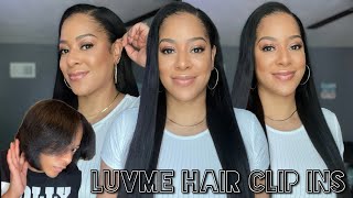 LuvMe Hair Yaki Straight Seamless Clip Ins On Short Hair  Minimal Leave Out Method [upl. by Lehcor]