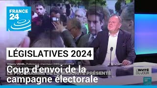 Législatives 2024  coup denvoi de la campagne électorale • FRANCE 24 [upl. by Aivitnahs175]