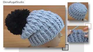 How to Crochet Beanie with LapelCrochet Hats Pattern [upl. by Ehtyde]