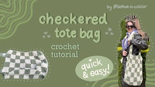 how to crochet a CHECKERED TOTE BAG  quick amp easy tutorial [upl. by Anrahc]