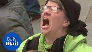 Moment emotional woman yells as Trump is declared President of the US  Daily Mail [upl. by Saleme]