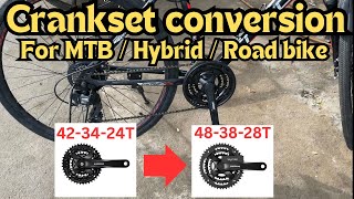 Crankset conversion for Hybrid  MTB  Road cycle  42T to 48T  Cradiac discover pro 21 speed [upl. by Halvaard931]