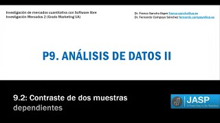 9 3 Contrastes dos muestras dependientes paramétricos y no paramétricos con JASP [upl. by Eelarat487]