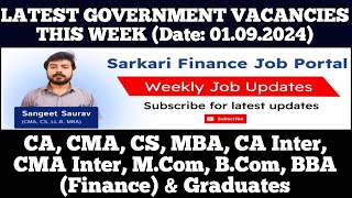 Latest Govt PSU Jobs Update 010924  CA CMA CS MBA CA Inter CMA Inter MCom BCom Graduate [upl. by Tacita]