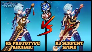 EULA R5 PROTOTYPE ARCHAIC VS R3 SERPENT SPINE COMPARISON  Genshin Impact [upl. by Annaeirb]