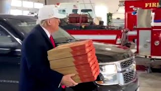 Donald Trump delivers pizza to firefighters in Iowa [upl. by Tirb639]