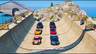 SPIDERMAN McQueen Vs Disney CARS RAMP Challenge  SUPERHEROES HULK Fight MACK Truck Epic  GTA V Mod [upl. by Tdnerb]