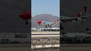 Edelweiss 2M Heavy Airbus A340 lands on Las Vegas LAS runway 26R  HBJMD planespotting shorts [upl. by Tessy963]