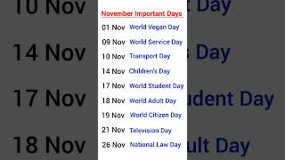 Special November days l november milestones l festive dates [upl. by Llednik]