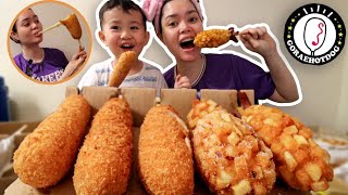 KOREAN CORN DOG MUKBANG [upl. by Retxed]