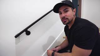 How to install a metal or steel wall mount stair handrail DIY grab bar By OptimumWorks [upl. by Minta]