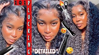 🔥 Detailed Lace Wig Plucking Tutorial  ✅ In Real Time  Curly Lace Frontal  Beautyforever [upl. by Namad360]