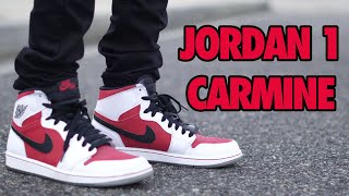 Air Jordan 1 Carmine Review  On Feet [upl. by Zerk614]