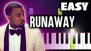 Kanye West  Runaway ft Pusha T  EASY Piano Tutorial [upl. by Yelssew]