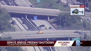 Two lanes shut down on I43 after truck hits bridge [upl. by Casimir518]