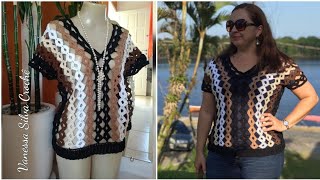 Blusa Tiras de motivos contínuos Diy Crochet [upl. by Reseda]