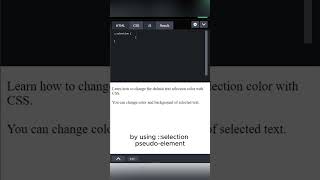 How to change text selection color in CSS shorts css html tutorial webdesign hacks hustle [upl. by Irolam]