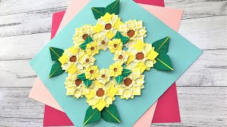 折り紙 ひまわりの花のリース 折り方 Origami sunflower wreath tutorial（NiceNo1） [upl. by Staal]