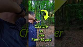 🏹 Christofer tries the 74m 80 yard shot on the Ibex 🐐 bogenschießen archery trickshots outdoor [upl. by Eeslek882]