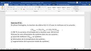 Td thermodynamique exercice 12 exercice sur les équilibres chimiques [upl. by Auberon87]