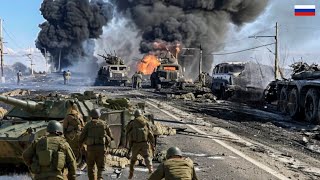 brutal battle Convoy of Russian tanks and war vehicles destroyed by US Abrams tanks in Ukraine [upl. by Roley]