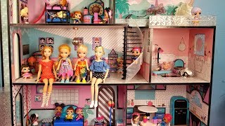 Playing in the new dollhouse  Elsa and Anna toddlers  lol dolls  pool  surprises [upl. by Malin777]