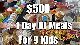 500 FOR 1 DAY OF MEALS FOR 9 KIDS Breakfast LunchDinner FAMILY OF 10 [upl. by Ennaoj7]