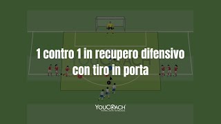 Esercizio di calcio per allenare 1 contro 1 in recupero difensivo con tiro in porta [upl. by Annauqahs]