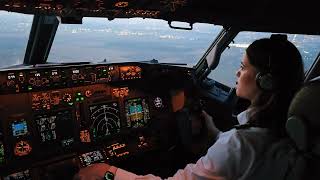 Beautiful Female Pilot Landing Boeing 737800  Cockpit View [upl. by Nivra]